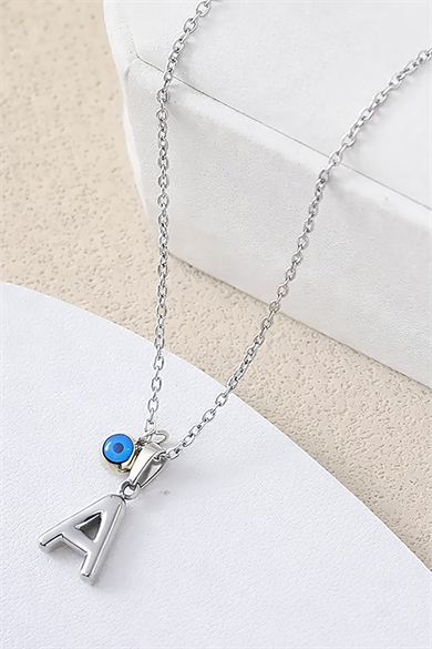 Gümüş Renk A Harf Çelik Kolye