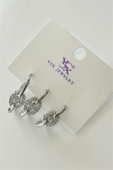 Gümüş Renk Taş Detaylı 3lü YSX Küpe