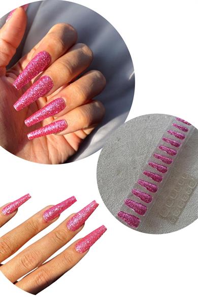 12li Pembe Renk Sim Detaylı Takma Tırnak 