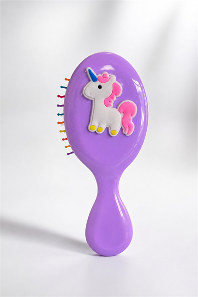 Mor Renk Unicorn Figürlü Çocuk Saç Tarama Fırçası/Tarak