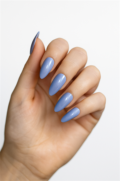 12li Koyu Mavi Renk Kedi Gözü Yansımal Takma Tırnak Set (Yapıştırıcılı)