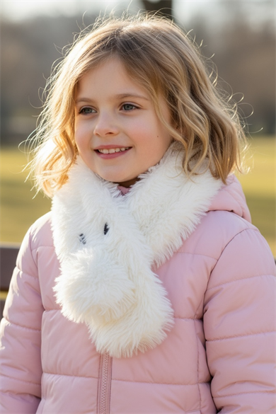 Beyaz Renk Göz Detaylı Peluş Çocuk Atkı