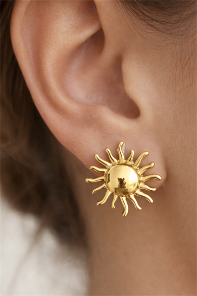 Altın Renk Güneş Figürlü Metal Küpe (Çift)