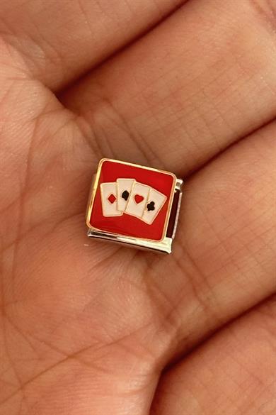 Gümüş Renk İskambil Kartı Figürlü Çelik Nomination Charm (Tek)