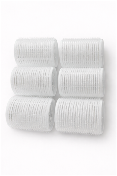 Beyaz Renk 6 Adet Bigudi Cırtlı/ Yapışkanlı Saç Bigudisi /Orta Boy