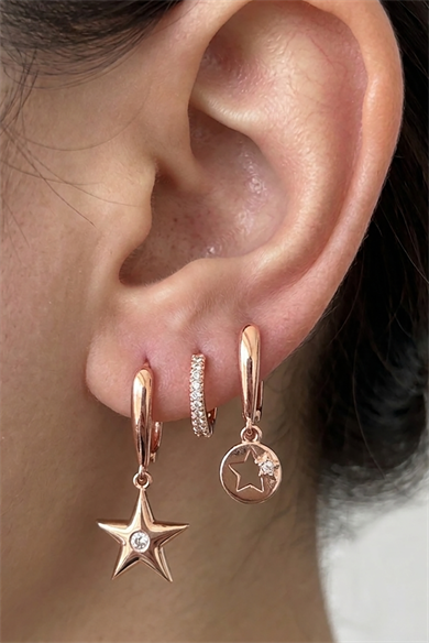Rose Gold Renk Yıldız Figürlü 3lü YSX Küpe Set