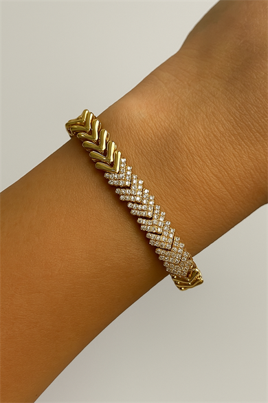 Altın Renk Taş Detaylı 14K Altın Kaplama Tx Zincir Bileklik