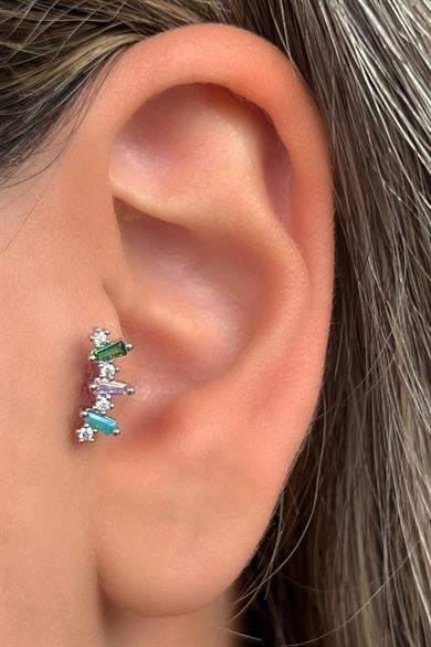 Altın Renk Taş Detaylı Çelik Tragus/Kıkırdak Küpe/Piercing (Tek)