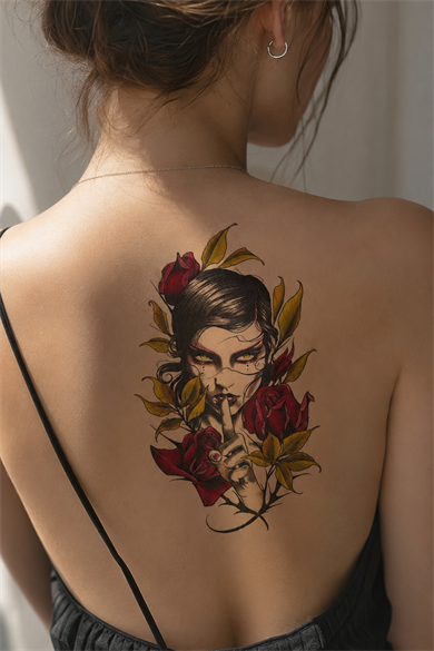 Çiçekli Kız Geçici Dövme Tattoo