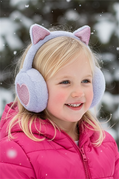 Lila Renk Kalp Figürlü Kulaklı Çocuk Peluş Kulaklık