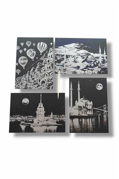 Manzara Temalı 4 Parça Kazıma Ve Etkinlik Seti