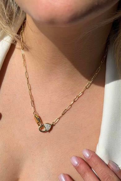 Altın Renk Taş Detaylı 14K Altın Kaplama Kolye