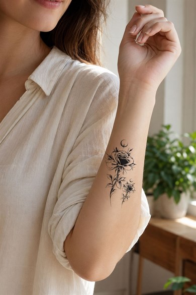 Siyah Gül Mini Geçici Dövme Tattoo