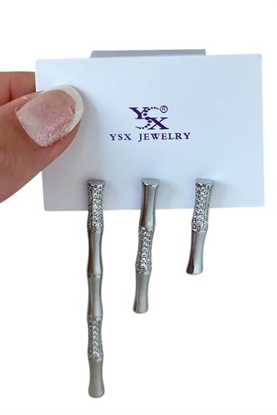 Gümüş Renk Taş Detaylı YSX Küpe 3lü