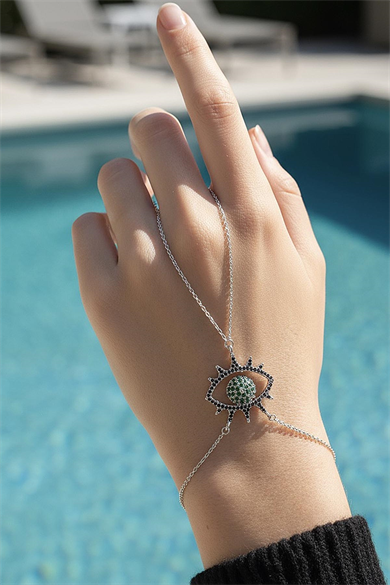 Gümüş Renk Göz Figürlü 14K Altın Kaplama TX Şahmeran