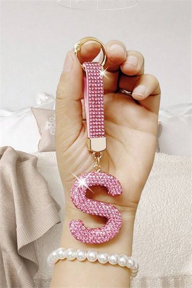 Pembe Renk S Harf Taşlı Çanta Charm/ Anahtarlık