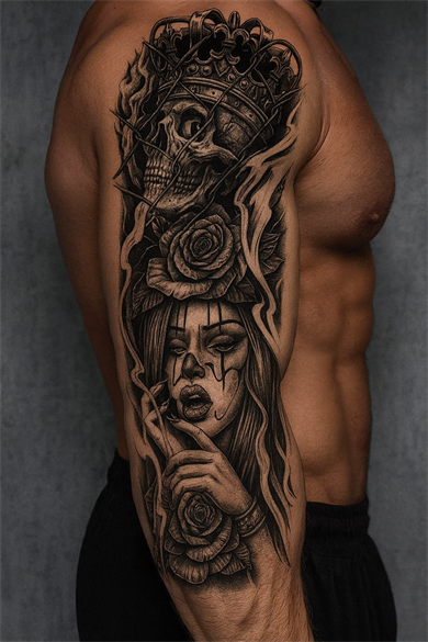 Kuru Kafa Ve Kız Figürlü 12 Saat Sonra Kararan Geçici Kol Dövme Tattoo