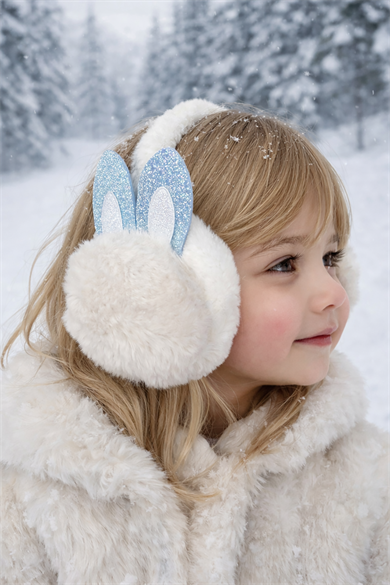 Beyaz Renk Kulak Figürlü Peluş Kulaklık