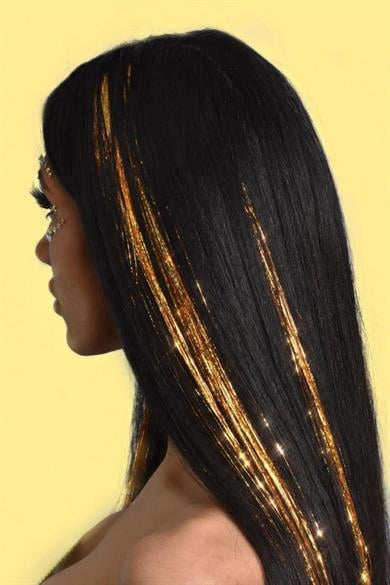 Altın Renk Simli Yan Çıtçıtlı Postiş Hair Tinsel Shiny Hair (50 CM)
