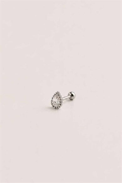 Gümüş Renk Taşlı Küçük Boy Cerrahi Çelik Tragus/Kıkırdak Küpe/Piercing (Tek)
