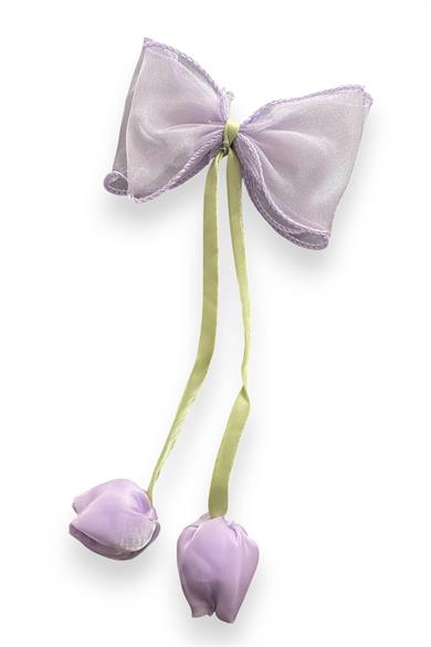 Mor Ve Yeşil Renk Lale Figürlü Kurdele Otomat Toka