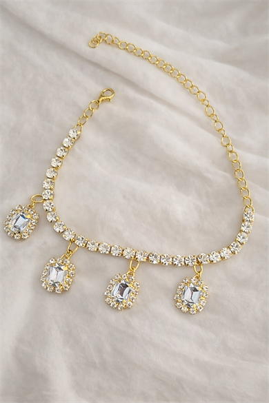 Altın Renk Taş Detaylı Tasarım Halhal