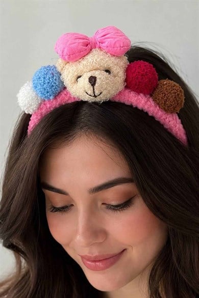 Pembe  Renk Ayıcık Figürlü Peluş Taç