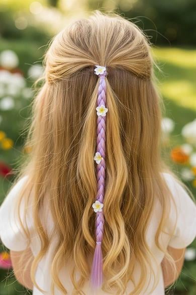 Lila Renk Çiçek Figürlü Saç Detaylı Lastik Toka