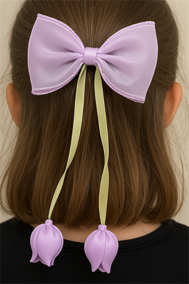 Mor Ve Yeşil Renk Lale Figürlü Kurdele Otomat Toka