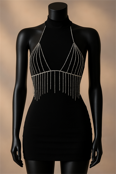 Gümüş Renk Taş Detaylı Tasarım Vücut Aksesuar