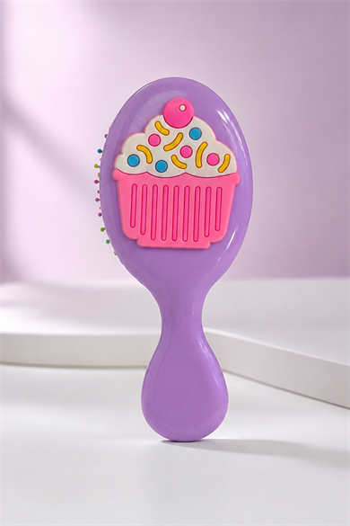 Mor  Renk Cupcake Figürlü Çocuk Saç Tarama Fırçası/Tarak