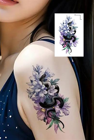 Geçici Çiçek Ve Yılan Figürlü Mini Dövme Tattoo