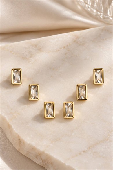Altın Renk 6lı Taşlı Küpe Set