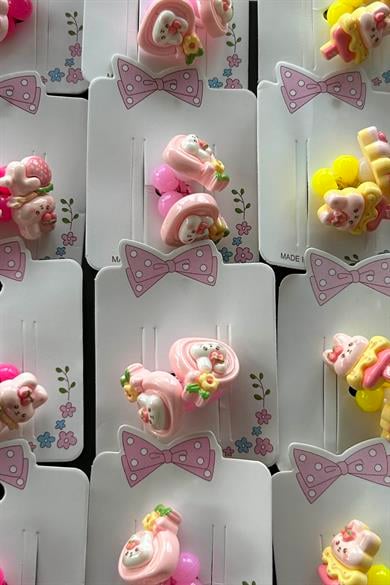 20li Karışık Renk Tavşan Figürlü Çocuk Lastik Toka Set