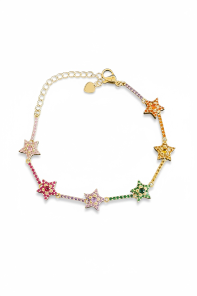 Karışık Renk Taş Detaylı Yıldız Figürlü VİP Bileklik