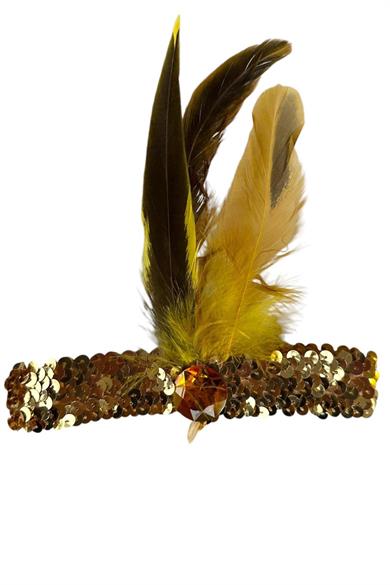 Sarı Renk Tüy Figürlü Charleston Saç Bandı