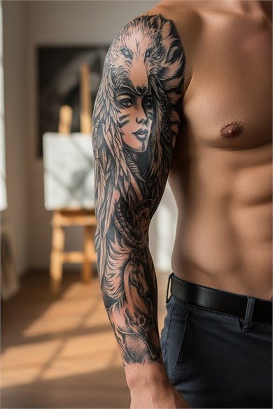 Kurt Ve Kız Figürlü Sonradan Kararan Yarı Kalıcı Geçici Kol Dövme Tattoo