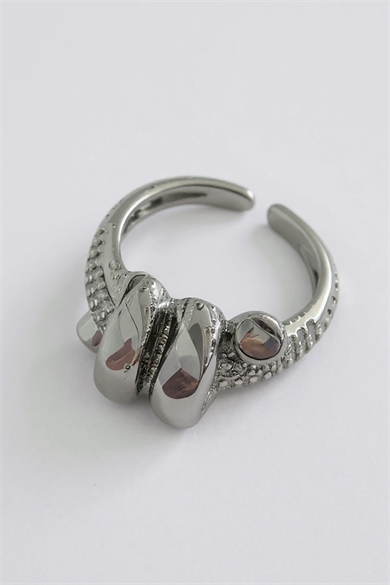 Gümüş Renk Taş Detaylı Ayarlanabilir Çelik Yüzük