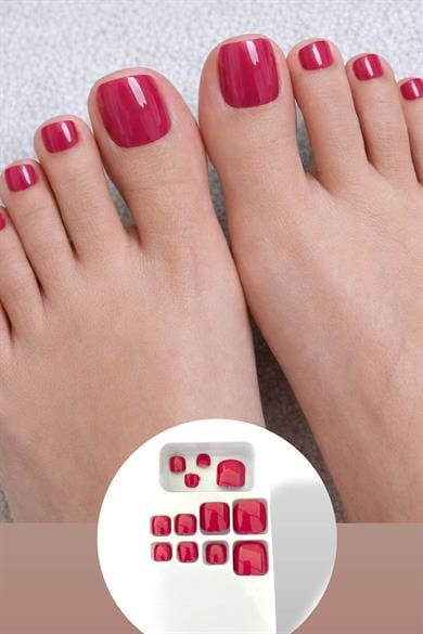 12li Fuşya Renk Ayak Takma Tırnak Set (Yapıştırıcılı)