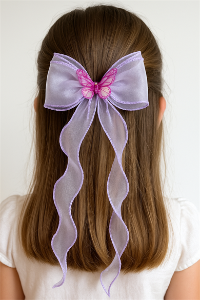 Lila Renk Kelebek Figürlü Otomat Toka