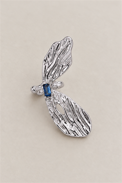 Gümüş Renk Taş Detaylı TX Ear Cuff (Tek)