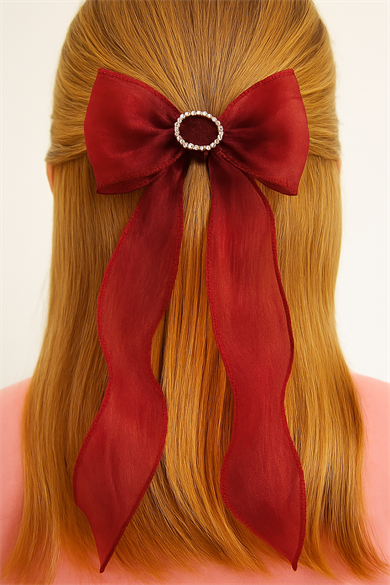 Bordo Renk Taş Detaylı Kurdele Figürlü Otomat Toka