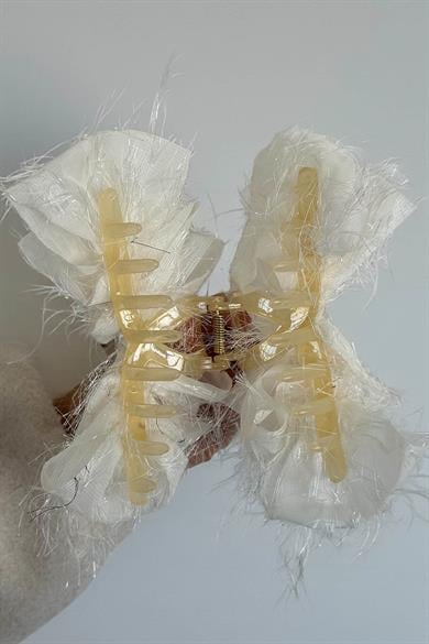 Beyaz Renk Kurdele Figürlü Taş Detaylı Mandal  Toka