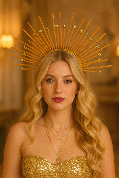 Altın Renk Yıldız Detaylı Gelin/Kına/Nişan/Söz/Bride Tasarım Taç