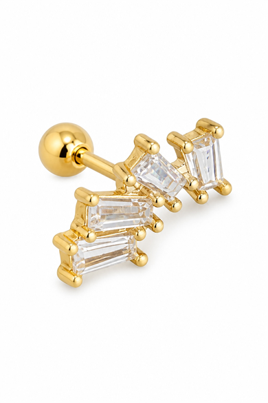Altın Renk Taşlı Cerrahi Çelik Tragus/Kıkırdak Küpe/Piercing (Tek)