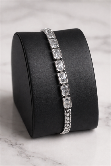 Gümüş Renk Taş Detaylı Çelik Xupıng VİP Bileklik