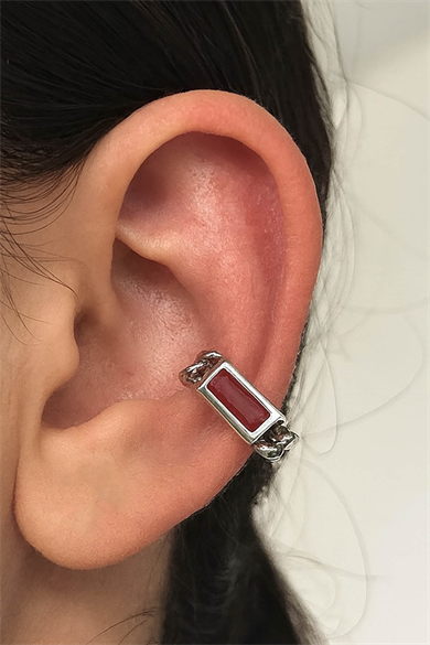 Gümüş Renk Taş Detaylı 14K Altın Kaplama TX Ear Cuff (Tek)