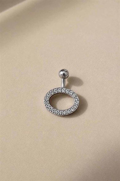 Gümüş Renk Taşlı Cerrahi Çelik Göbek Piercing