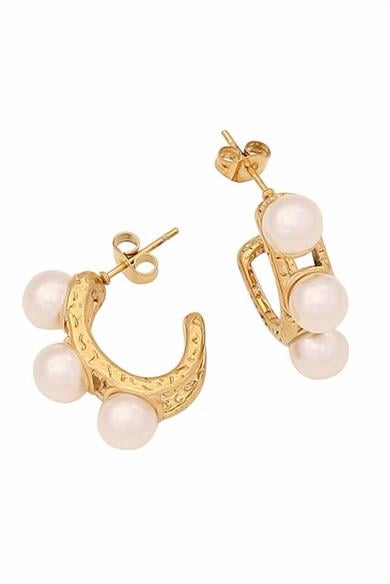 Altın Renk İnci Detaylı Çelik Küpe (Çift)