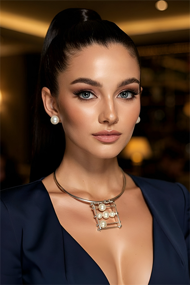 Gümüş Renk İnci Detaylı Tasarım Kolye